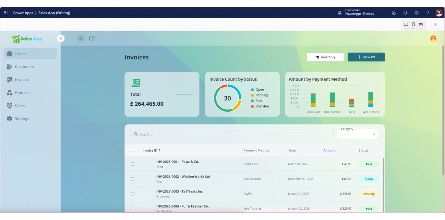 Sales App – Sales, Invoices, POs PowerApps Template