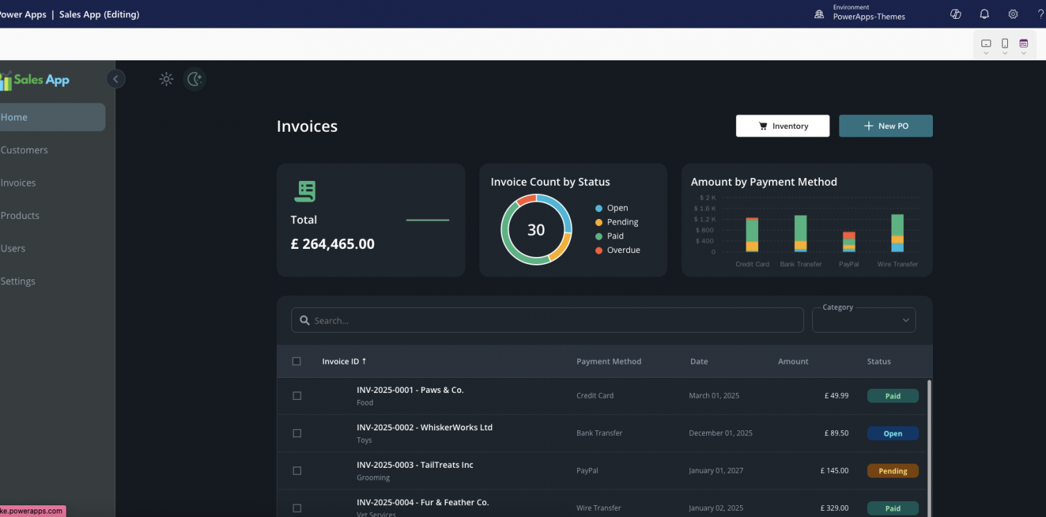 Sales App – Sales, Invoices, POs PowerApps Template