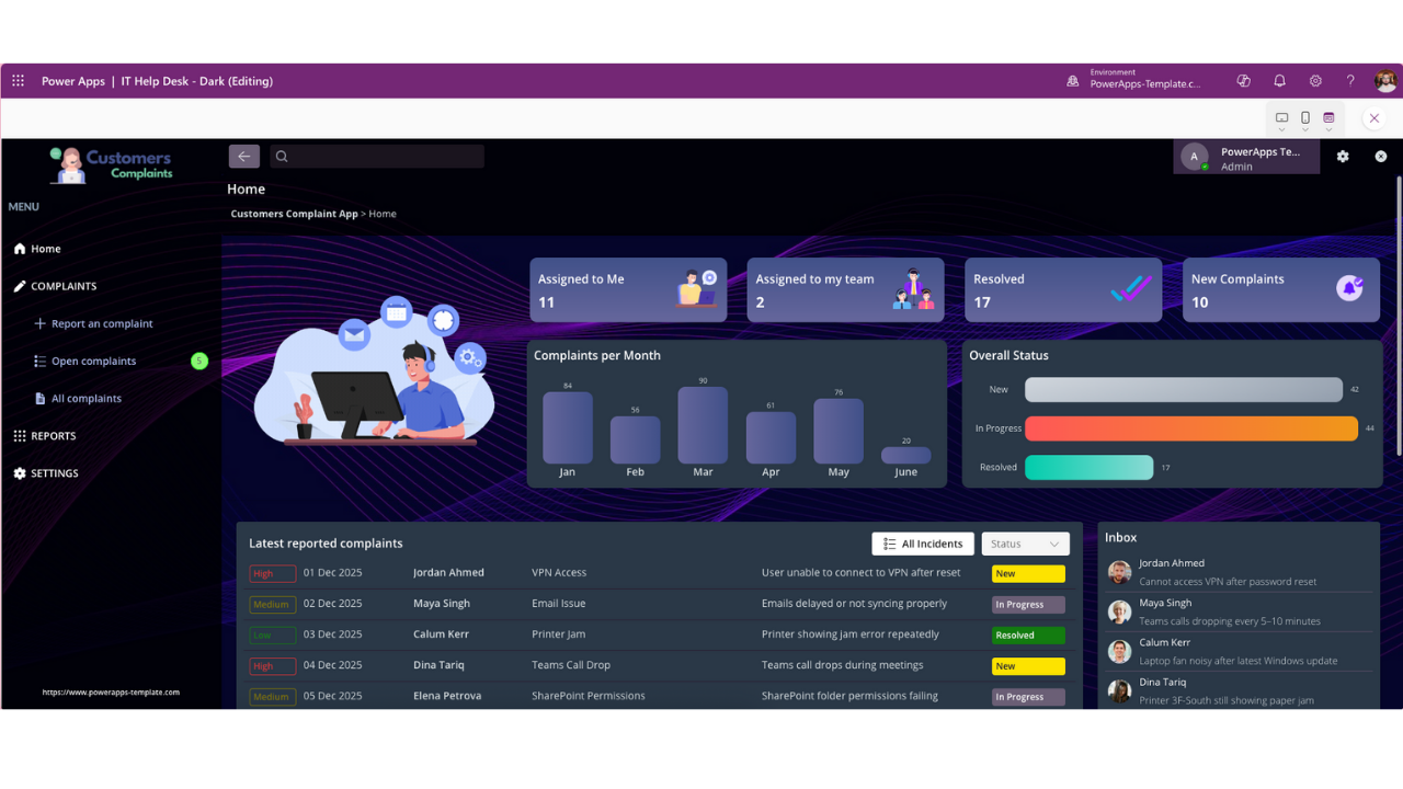 Customer Complaints – Power Apps Template