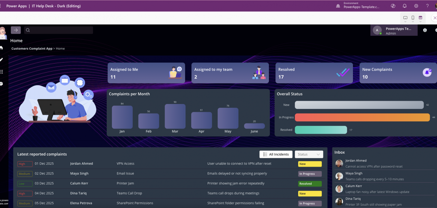 Customer Complaints – Power Apps Template