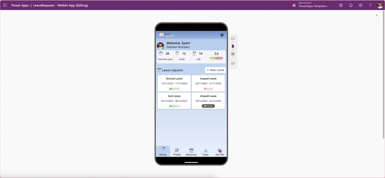 Leave Request Mobile – Power Apps Canvas Template