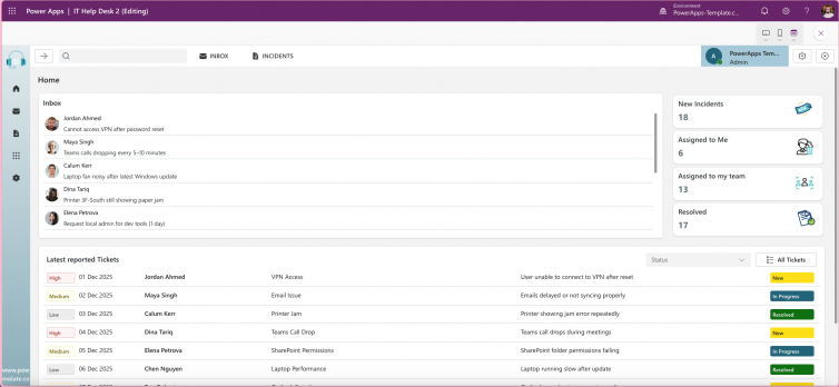 IT HelpDesk – Ticketing, FAQ & Admin Dashboard (Power Apps Canvas App Template)